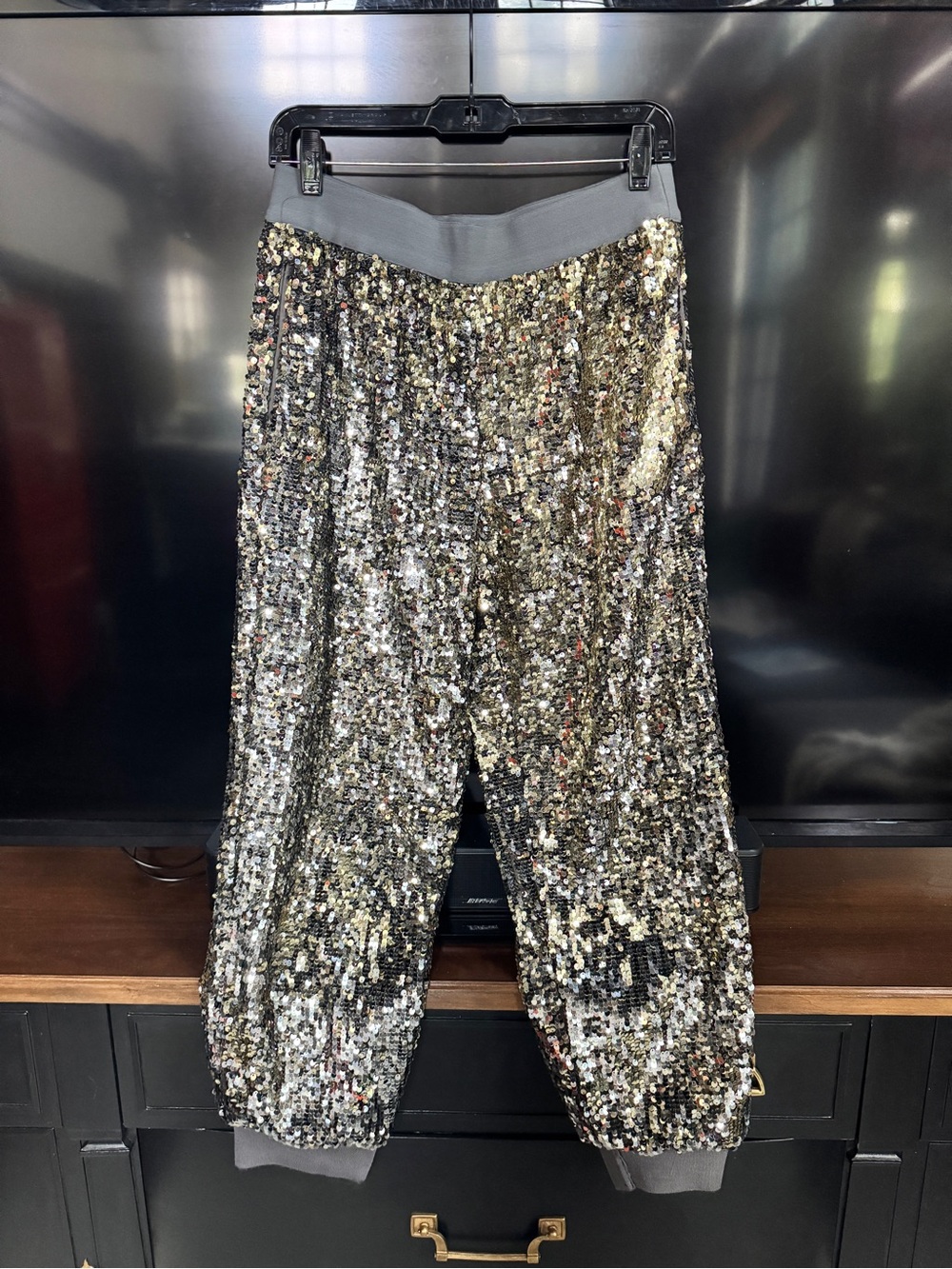 Alice + Olivia Gold Sequin Jogger Pants
